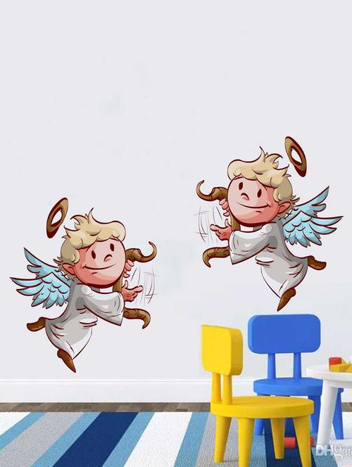 Rawpockets Wall Decals ' Baby Angels Pair ' Wall Decal Sticker ' Wall stickers (PVC Vinyl) Multicolour - 15733491 - Standard Image - 1