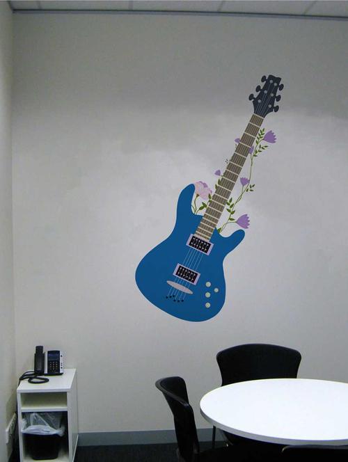 Rawpockets Wall Decals ' Blue Stylish Guitar' Wall Decal Sticker ' Wall stickers (PVC Vinyl) Multicolour - 15733494 - Standard Image - 1