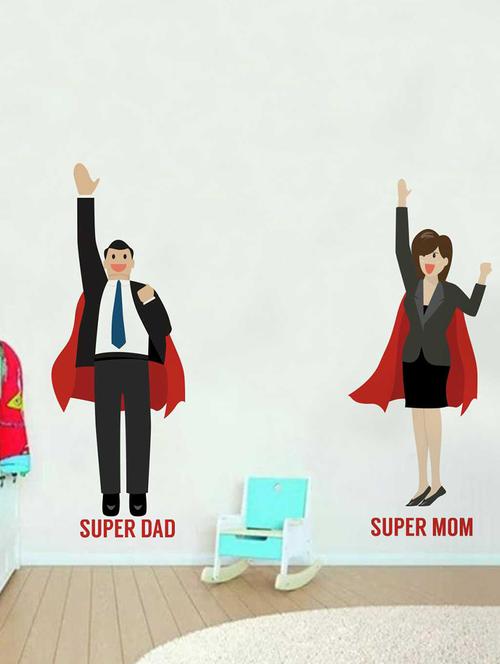 Rawpockets Wall Decals ' Super Mom & Dad' Wall Decal Sticker ' Wall stickers (PVC Vinyl) Multicolour - 15733496 - Standard Image - 1