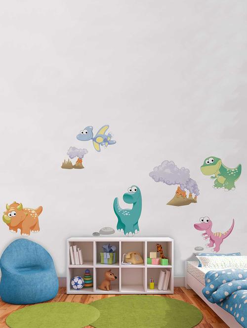Rawpockets Wall Decals ' Baby Dinosaurs Cartoon Story' Wall Decal Sticker ' Wall stickers (PVC Vinyl) Multicolour - 15733498 - Standard Image - 1