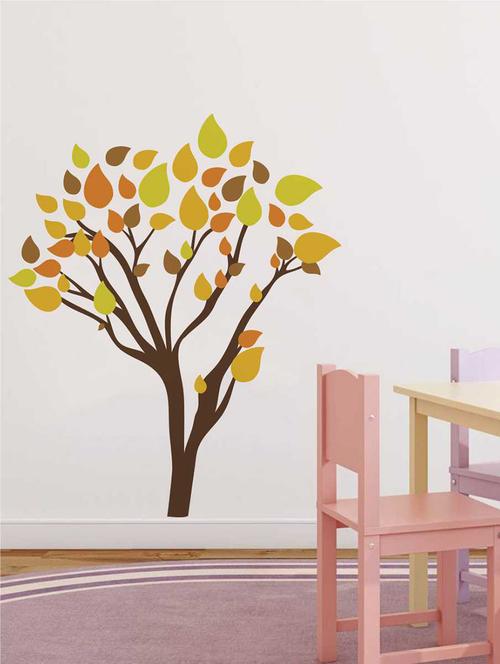 Rawpockets Wall Decals ' Yellowish Leaf Tree' Wall Decal Sticker ' Wall stickers (PVC Vinyl) Multicolour - 15733501 - Standard Image - 1