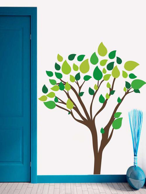 Rawpockets Wall Decals ' Greenish Leaf Tree' Wall Decal Sticker ' Wall stickers (PVC Vinyl) Multicolour - 15733502 - Standard Image - 1