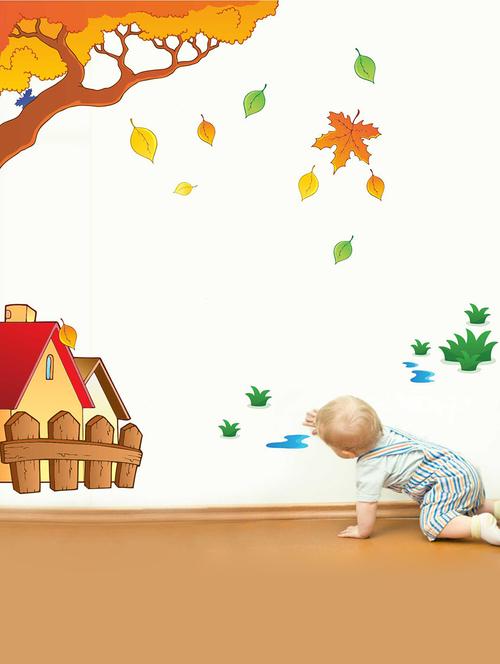 Rawpockets Wall Decals ' House and Tree Story' Wall Decal Sticker ' Wall stickers (PVC Vinyl) Multicolour - 15733503 - Standard Image - 1
