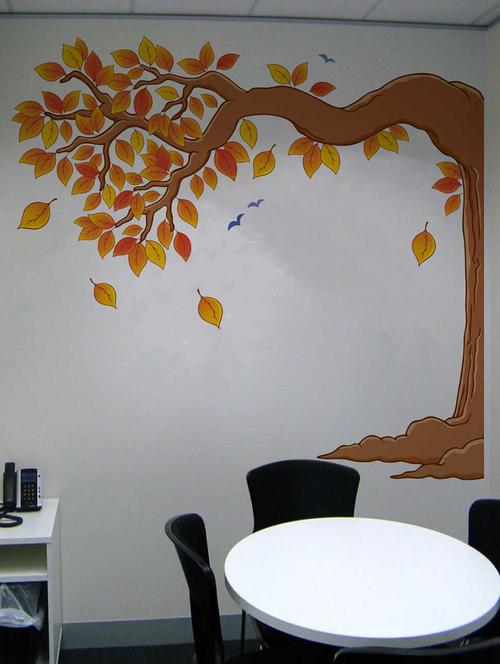 Rawpockets Wall Decals ' Orange Leaf Tree and Birds' Wall Decal Sticker ' Wall stickers (PVC Vinyl) Multicolour - 15733504 - Standard Image - 1
