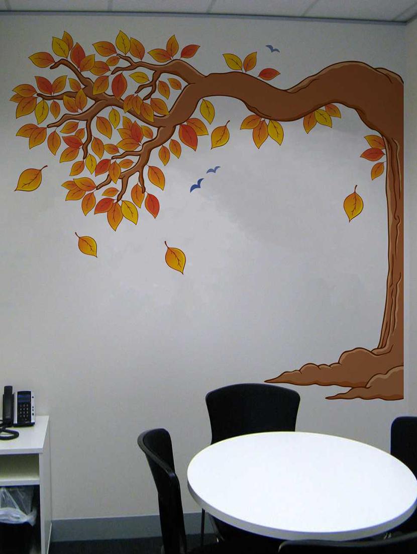 Rawpockets Wall Decals ' Orange Leaf Tree and Birds' Wall Decal Sticker ' Wall stickers (PVC Vinyl) Multicolour - 15733504 - Zoom Image - 1