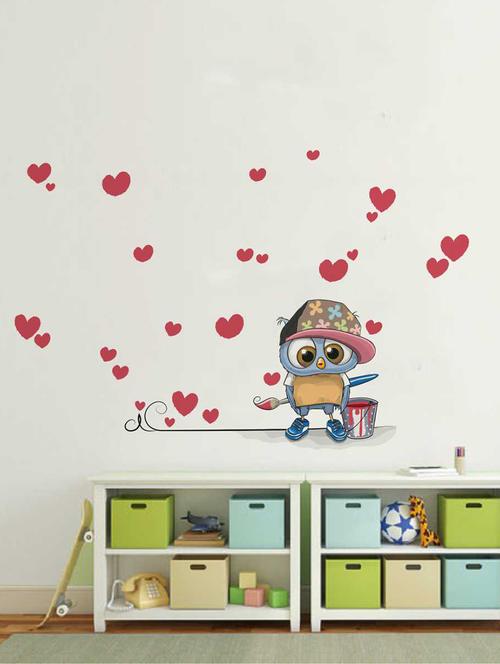 rawpockets wall decals ' funny cartoon owl love' wall decal sticker ' wall stickers (pvc vinyl) multicolour - 15733505 - Very Small Image - 1