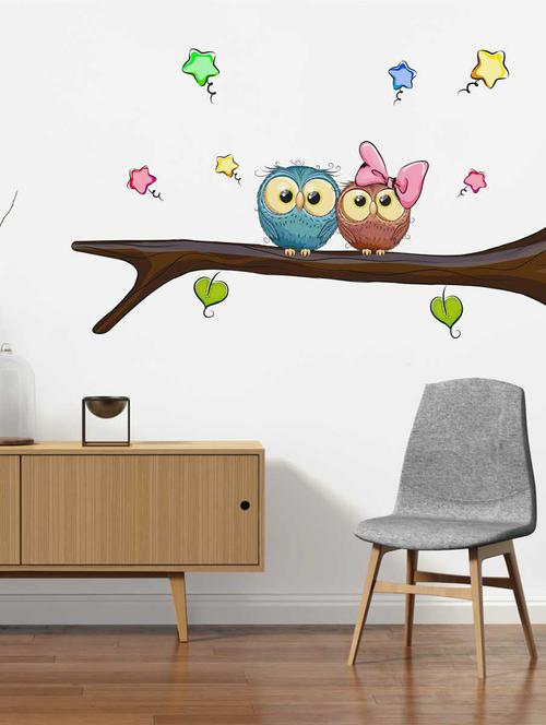 Rawpockets Wall Decals ' Owl Pair' Wall Decal Sticker ' Wall stickers (PVC Vinyl) Multicolour - 15733509 - Standard Image - 1