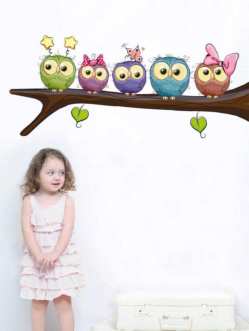Rawpockets Wall Decals ' Owl Family on Tree' Wall Decal Sticker ' Wall stickers (PVC Vinyl) Multicolour - 15733510 - Zoom Image - 1