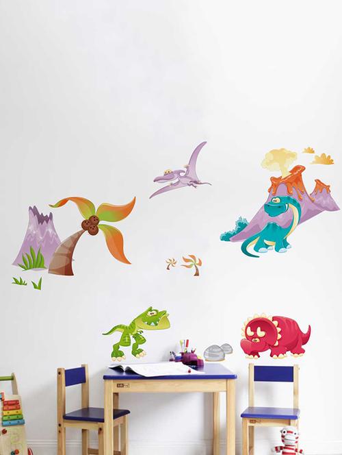 rawpockets wall decals ' jungle dinosaurs family cartoon ' wall decal sticker ' wall stickers (pvc vinyl) multicolour - 15733512 - Very Small Image - 1
