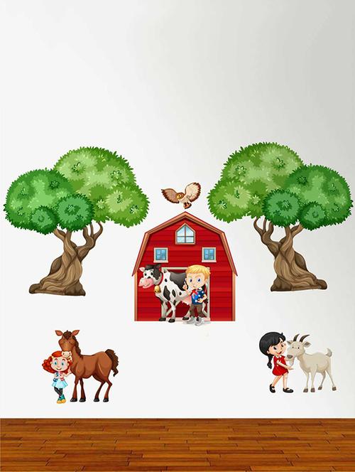 Rawpockets Wall Decals ' Kids and Farm Animals' Wall Decal Sticker ' Wall stickers (PVC Vinyl) Multicolour - 15733514 - Standard Image - 1
