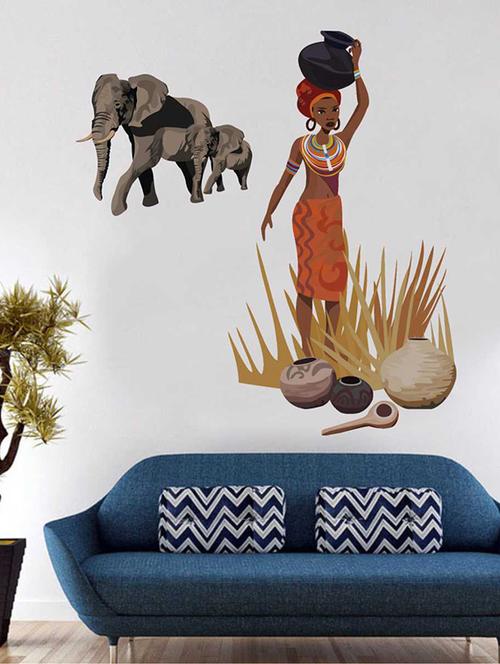 Rawpockets Wall Decals ' African Tribal Jungle Story' Wall Decal Sticker ' Wall stickers (PVC Vinyl) Multicolour - 15733519 - Standard Image - 1
