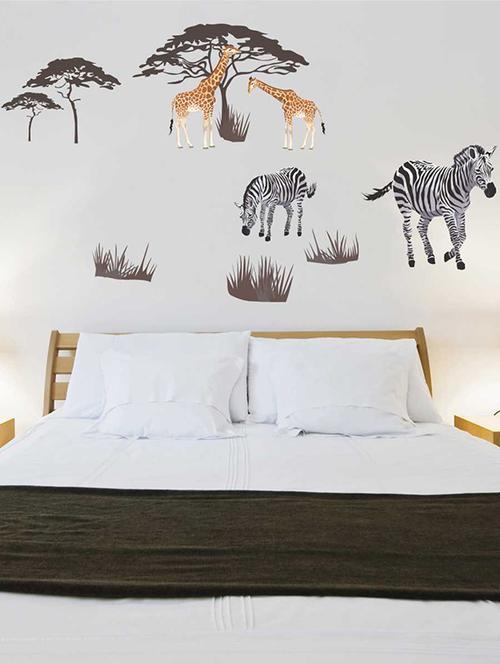 Rawpockets Wall Decals ' Zebra & Giraffe Jungle Story' Wall Decal Sticker ' Wall stickers (PVC Vinyl) Multicolour - 15733529 - Standard Image - 1