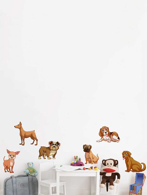 Rawpockets Wall Decals ' Dog Family' Wall Decal Sticker ' Wall stickers (PVC Vinyl) Multicolour - 15733532 - Zoom Image - 1