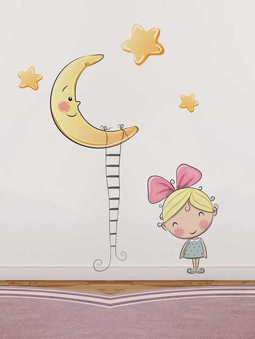 Rawpockets Wall Decals ' Moon and Girl' Wall Decal Sticker ' Wall stickers (PVC Vinyl) Multicolour - 15733534 - Standard Image - 1