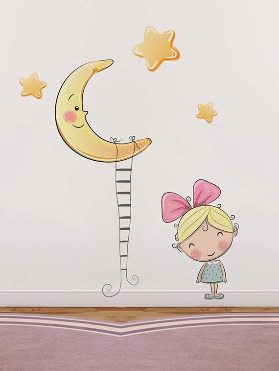 Rawpockets Wall Decals ' Moon and Girl' Wall Decal Sticker ' Wall stickers (PVC Vinyl) Multicolour - 15733534 - Zoom Image - 1