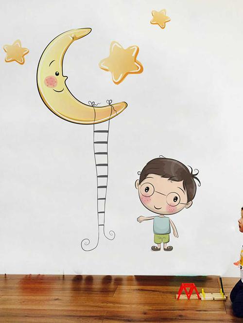 rawpockets wall decals ' moon and boy' wall decal sticker ' wall stickers (pvc vinyl) multicolour - 15733535 - Very Small Image - 1