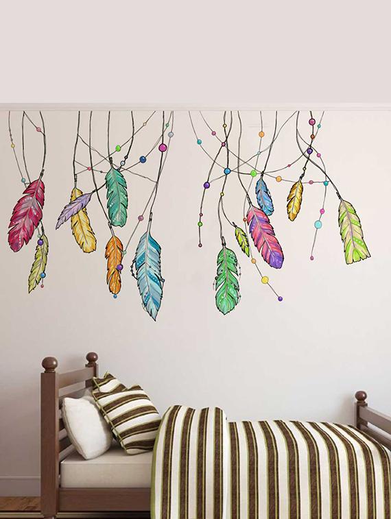 Rawpockets Wall Decals ' Decorative Feather ' Wall Decal Sticker ' Wall stickers (PVC Vinyl) Multicolour - 15733540 - Zoom Image - 1