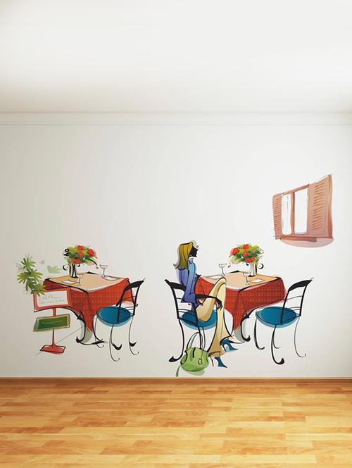 rawpockets wall decals ' lady in café ' wall stickers (pvc vinyl) multicolour - 15733541 - Very Small Image - 1