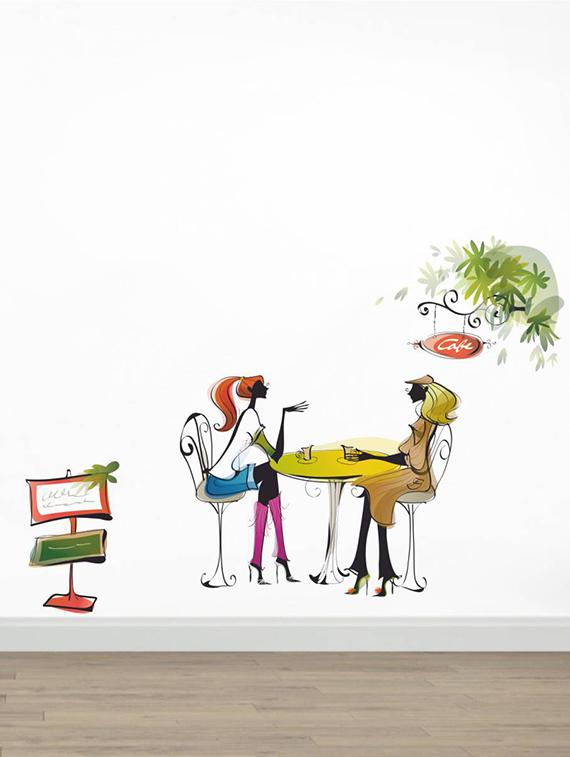 Rawpockets Wall Decals ' Ladies in Caf? ' Wall stickers (PVC Vinyl) Multicolour - 15733543 - Zoom Image - 1