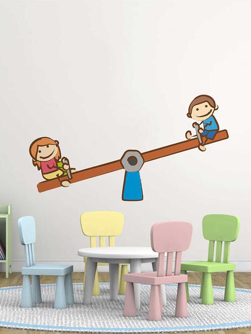 rawpockets wall decals ' kids playing seesaw ' wall stickers (pvc vinyl) multicolour - 15733548 - Very Small Image - 1