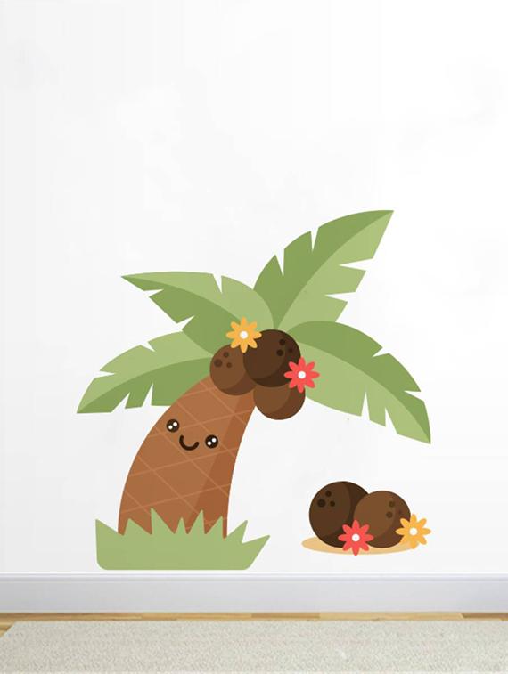 Rawpockets Wall Decals ' Funny Coconut Tree ' Wall stickers (PVC Vinyl) Multicolour - 15733549 - Zoom Image - 1