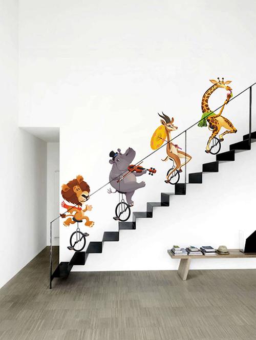 rawpockets wall decals ' wild animals cycling ' wall stickers (pvc vinyl) multicolour - 15733553 - Very Small Image - 1