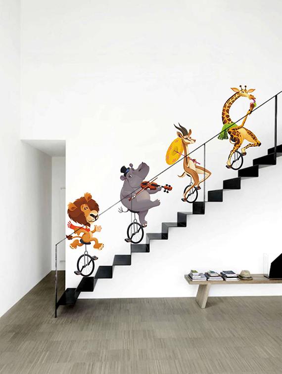Rawpockets Wall Decals ' Wild Animals Cycling ' Wall stickers (PVC Vinyl) Multicolour - 15733553 - Zoom Image - 1