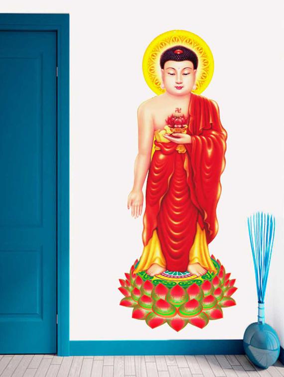 Rawpockets Wall Decals ' Lord Buddha on Lotus ' Wall stickers (PVC Vinyl) Multicolour - 15733562 - Zoom Image - 1