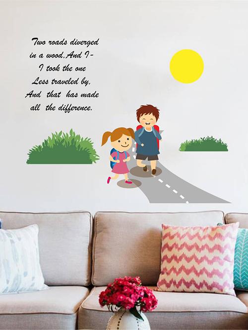 rawpockets wall decals ' two roads diverged in a yellow wood poem ' wall stickers (pvc vinyl) multicolour - 15733565 - Very Small Image - 1
