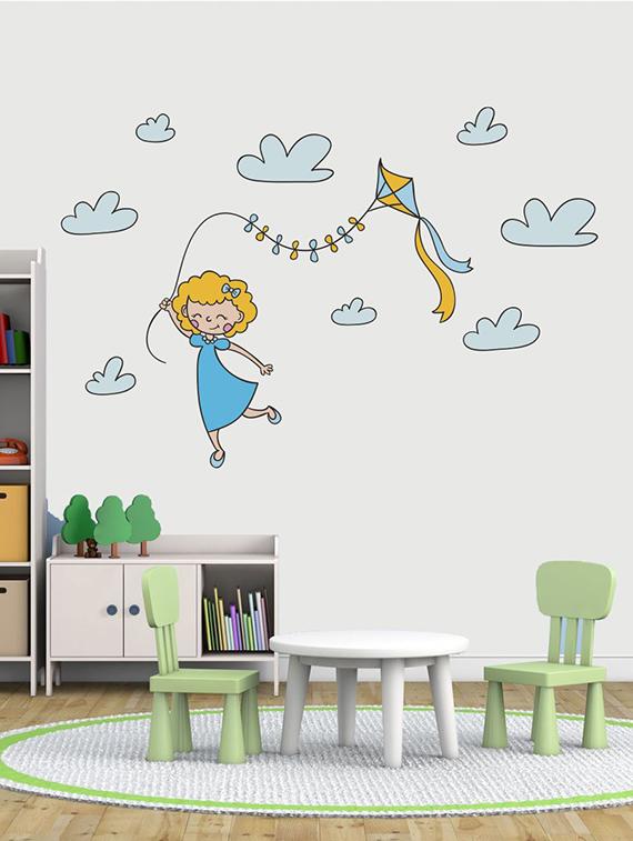 Rawpockets Wall Decals ' Little Girl n Kite Wall Sticker ' Wall stickers (PVC Vinyl) Multicolour - 15733591 - Zoom Image - 1