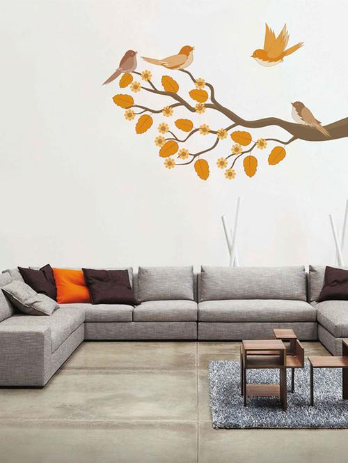 Rawpockets Wall Decals ' Brown Flower n Birds Wall Sticker ' Wall stickers (PVC Vinyl) Multicolour - 15733594 - Standard Image - 1