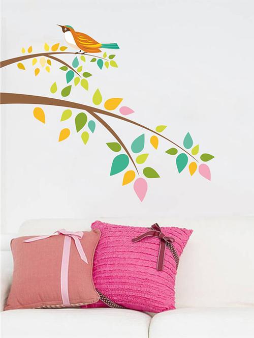 Rawpockets Wall Decals ' Colorful Leaves n Bird Wall Sticker ' Wall stickers (PVC Vinyl) Multicolour - 15733595 - Standard Image - 1