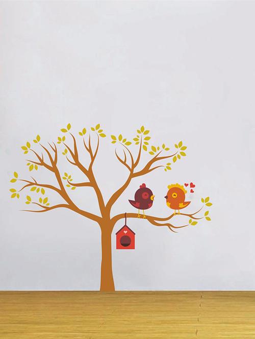 rawpockets wall decals ' love birds n bird house wall sticker ' wall stickers (pvc vinyl) multicolour - 15733596 - Very Small Image - 1
