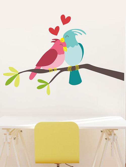 rawpockets wall decals ' colorful love birds wall sticker ' wall stickers (pvc vinyl) multicolour - 15733598 - Very Small Image - 1