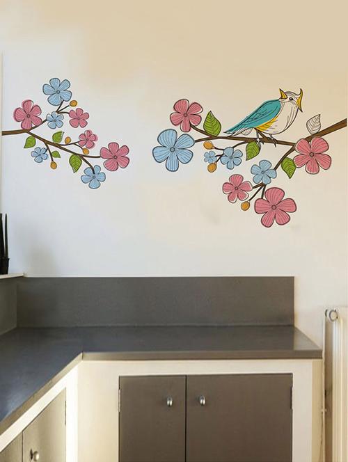 Rawpockets Wall Decals ' Multi Color Flower n Bird Wall Sticker ' Wall stickers (PVC Vinyl) Multicolour - 15733602 - Standard Image - 1