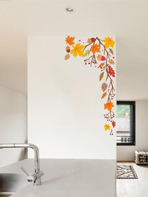 Rawpockets Wall Decals ' Autumn Leaves n Fruits Wall Sticker ' Wall stickers (PVC Vinyl) Multicolour - 15733614 - Standard Image - 1