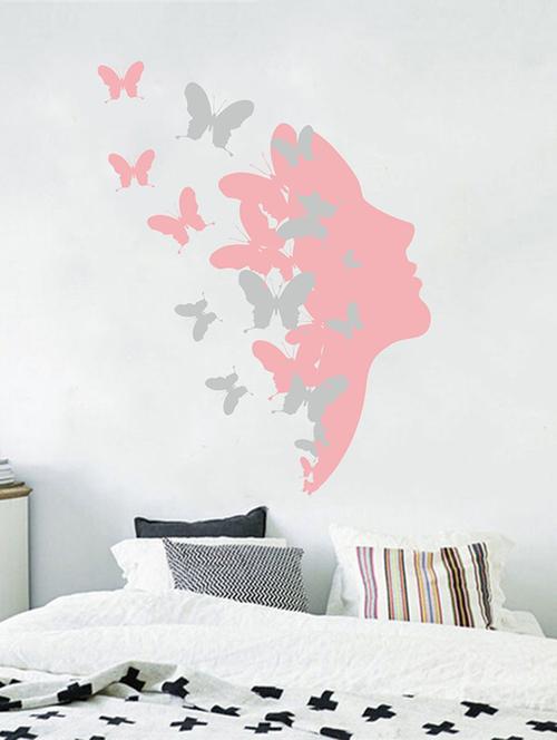 rawpockets wall decals ' butterfly n girl face wall sticker ' wall stickers (pvc vinyl) multicolour - 15733623 - Very Small Image - 1