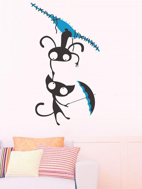 Rawpockets Wall Decals ' Cartoon Cat n Umbrella Wall Sticker ' Wall stickers (PVC Vinyl) Multicolour - 15733624 - Standard Image - 1