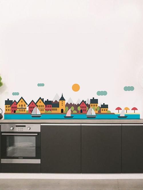 Rawpockets Wall Decals ' Coastal City Wall Sticker ' Wall stickers (PVC Vinyl) Multicolour - 15733626 - Standard Image - 1