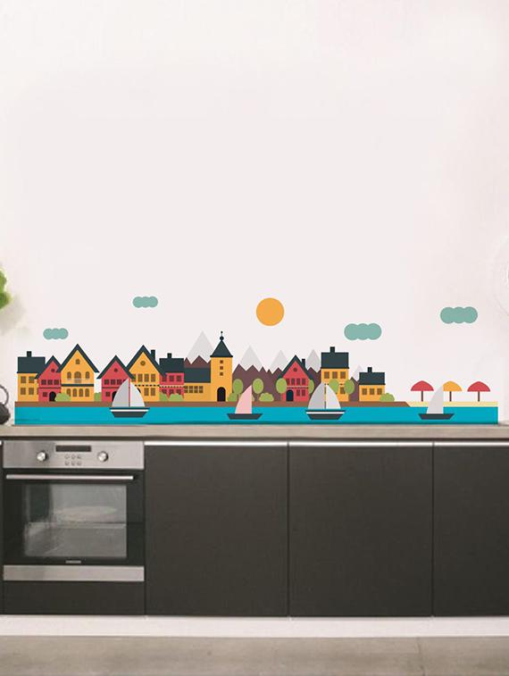 Rawpockets Wall Decals ' Coastal City Wall Sticker ' Wall stickers (PVC Vinyl) Multicolour - 15733626 - Zoom Image - 1