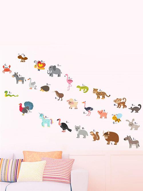 Rawpockets Wall Decals ' ABCD Cartoon Animals Wall Sticker ' Wall stickers (PVC Vinyl) Multicolour - 15733627 - Standard Image - 1