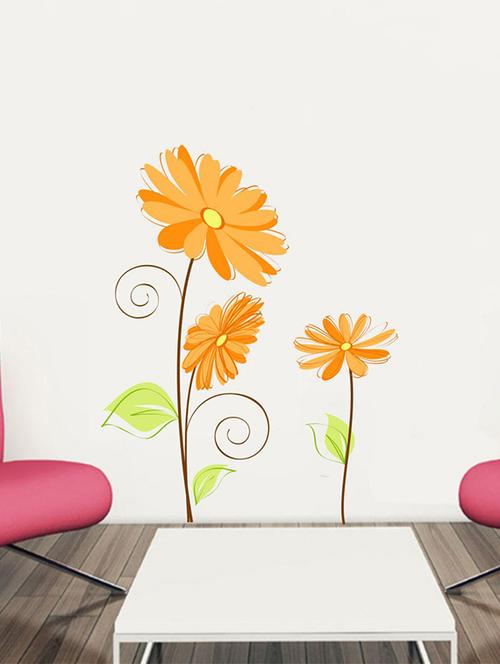 Rawpockets Wall Decals ' Orange Flower Wall Sticker ' Wall stickers (PVC Vinyl) Multicolour - 15733628 - Standard Image - 1