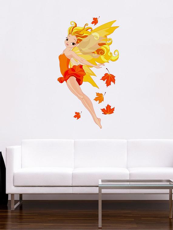 Rawpockets Wall Decals ' Angel n Autumn Leaves Wall Sticker ' Wall stickers (PVC Vinyl) Multicolour - 15733629 - Zoom Image - 1
