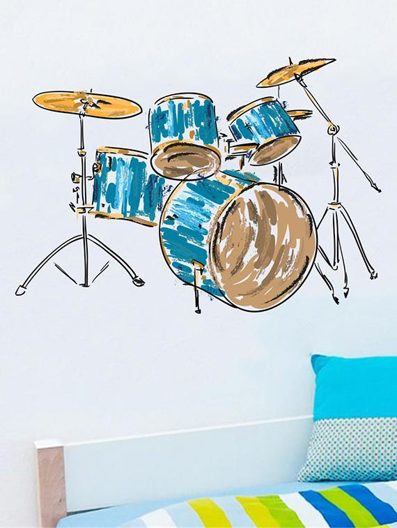 Rawpockets Wall Decals ' Drums Set Wall Sticker ' Wall stickers (PVC Vinyl) Multicolour - 15733635 - Zoom Image - 1