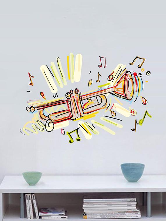 Rawpockets Wall Decals ' Trumpet Musical Instrument Wall Sticker ' Wall stickers (PVC Vinyl) Multicolour - 15733636 - Zoom Image - 1