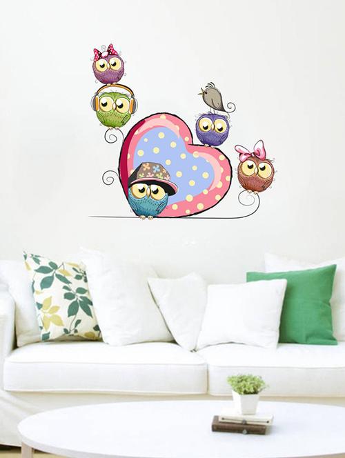 Rawpockets Wall Decals ' Cartoon Owl Family Wall Sticker ' Wall stickers (PVC Vinyl) Multicolour - 15733645 - Standard Image - 1