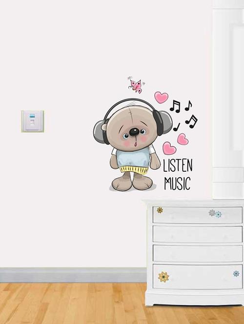 Rawpockets Wall Decals ' Listen Music Bear Wall Sticker ' Wall stickers (PVC Vinyl) Multicolour - 15733646 - Standard Image - 1