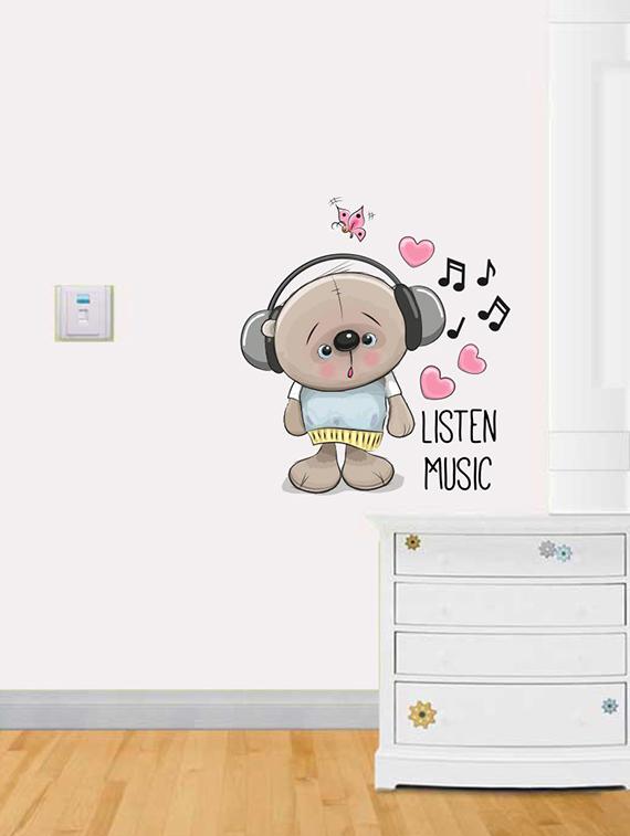 Rawpockets Wall Decals ' Listen Music Bear Wall Sticker ' Wall stickers (PVC Vinyl) Multicolour - 15733646 - Zoom Image - 1