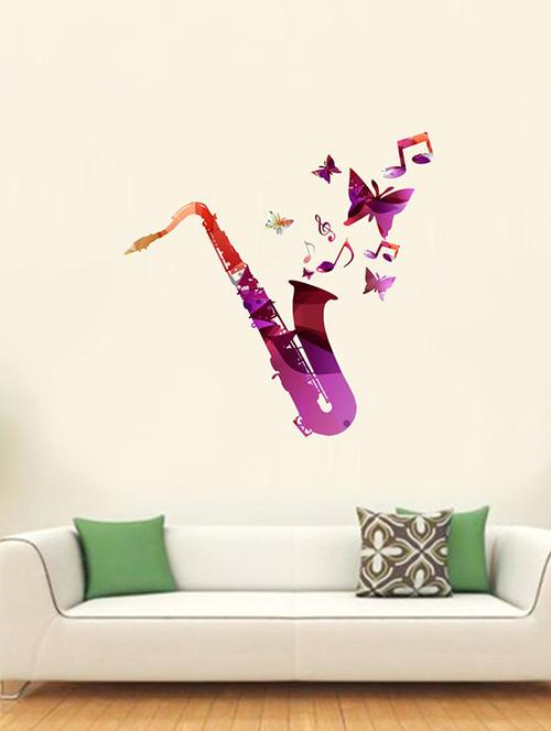 Rawpockets Wall Decals ' Trumpet and Butterfly Wall Sticker ' Wall stickers (PVC Vinyl) Multicolour - 15733648 - Standard Image - 1
