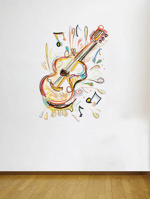 Rawpockets Wall Decals ' Guitar Musical Instrument Wall Sticker ' Wall stickers (PVC Vinyl) Multicolour - 15733649 - Standard Image - 1